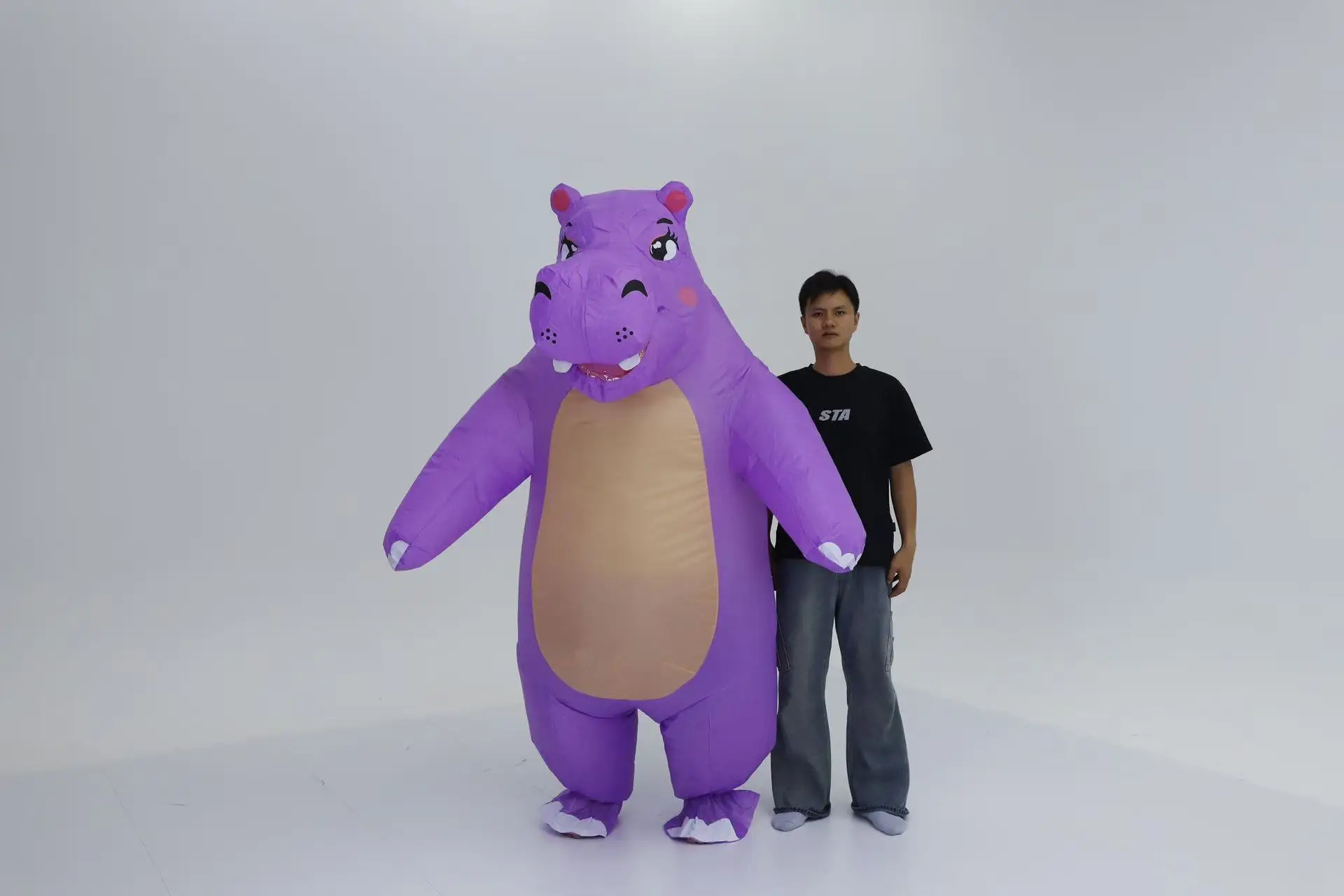 Inflatable Hippo เครื่องแต่งกายน่ารักการ์ตูน Air Blown Hippopotamus COSPLAY Mascot สําหรับงานปาร์ตี้กลางแจ้งโฆษณา