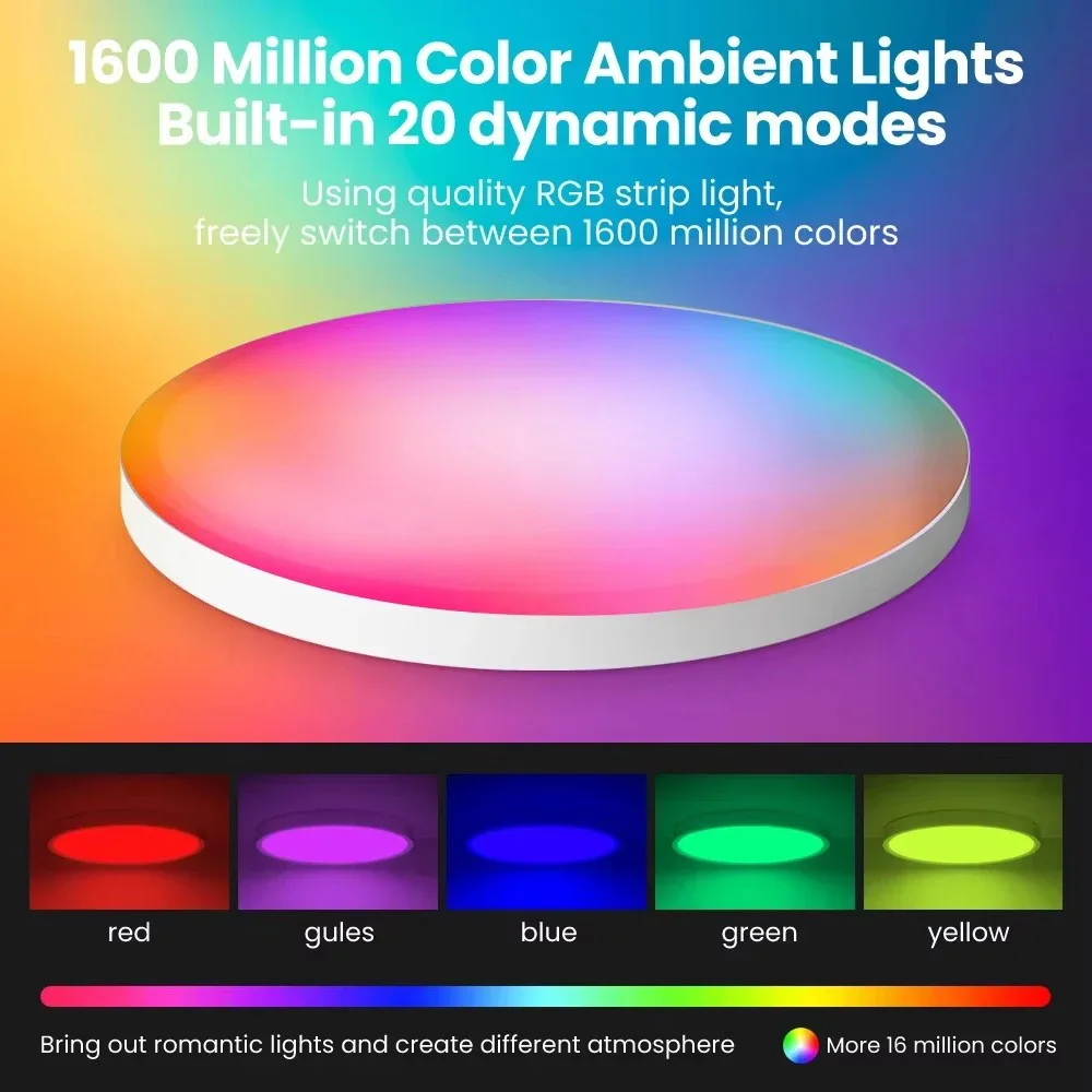 

Умный современный потолочный светильник 220 В 24 Вт RGB с регулируемой яркостью Светодиодные фонари Wi-Fi Приложение Голосовое управление Работа с Alexa Google Домашний декор комнаты