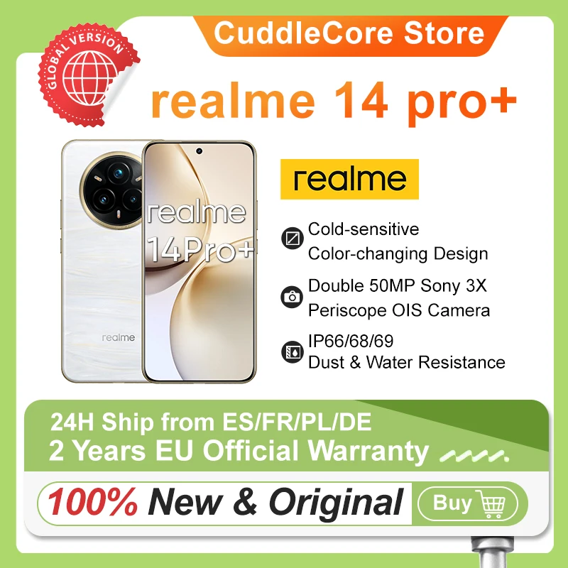 هاتف Realme 14 Pro Plus 5G Android الذكي 8 s Gen 3 بوصة هرتز شاشة Oded 50 ميجابكسل كاميرا عالمية إصدار NFC الأصلي