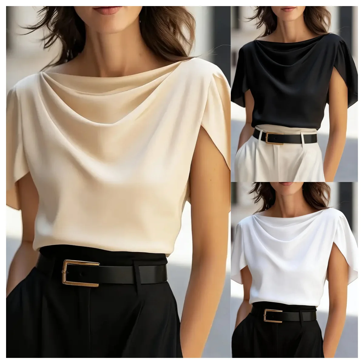 

2026 New Summer Commuting Versatile Satin Short-Sleeve Shirt Top For Women