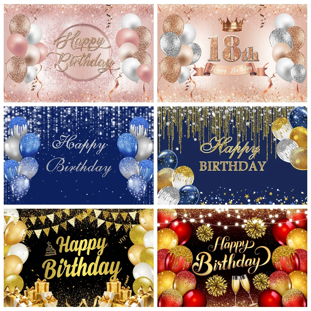 

Adult Birthday Party Backdrop Gold Glitters Ballon Flowers Baby Photography Customize Name Photographic Backgrounds Photo Studio