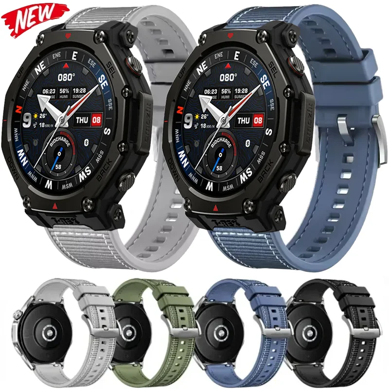 22mm Composite Silicone Strap For Amazfit T-Rex3 Pro 48mm Nylon Braided Bracelet For Amazfit Helio/Bip 6-5/Balance 2 Sports Band