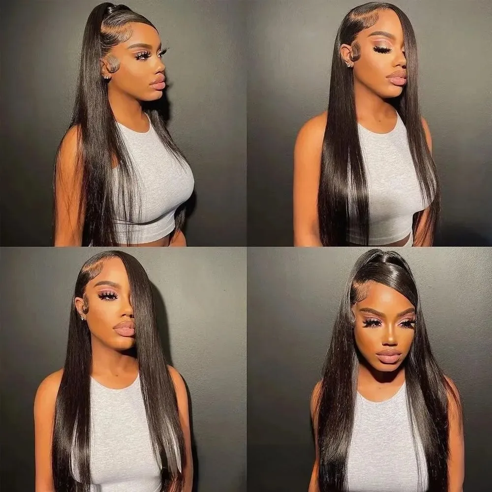 13x4 Glueless Blue Long Straight Synthetic Lace Front Wig Pre Plucked Ready To Wear for Women 24-32 Inch Daily Use
