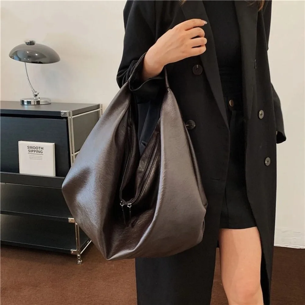 

Korean Style PU Dumpling Bag Casual Retro Large Capacity Underarm Bag Anti-splash Water Solid Color Versatile Commuting Handbag