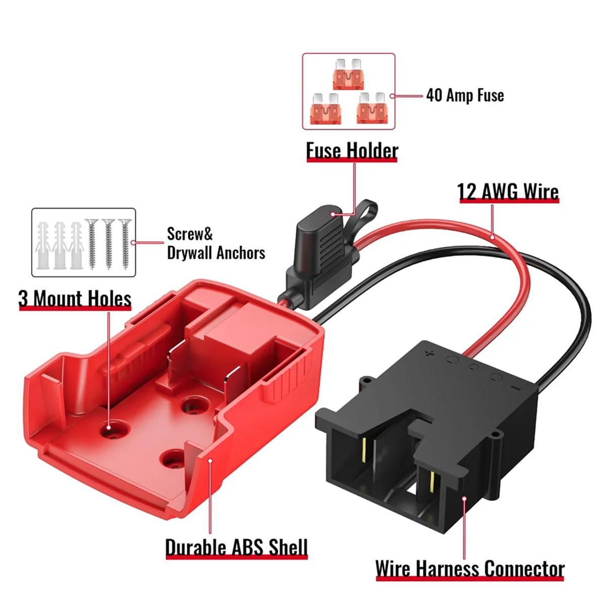 อะแดปเตอร์ SLQZT สําหรับแบตเตอรี่พร้อมขั้วต่อสายไฟ 12AWG สายไฟพร้อมฟิวส์ 40A สําหรับ 12V