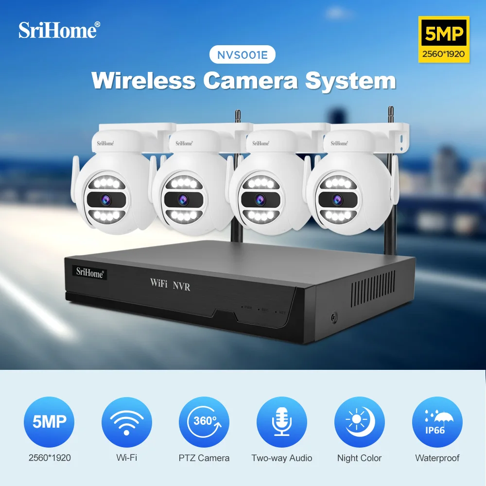 

Srihome Wireless CCTV System WiFi Camera Kit 5MP Outdoor IP Cameras Security Protection Audio 2-8CH NVR Video Surveillance Set