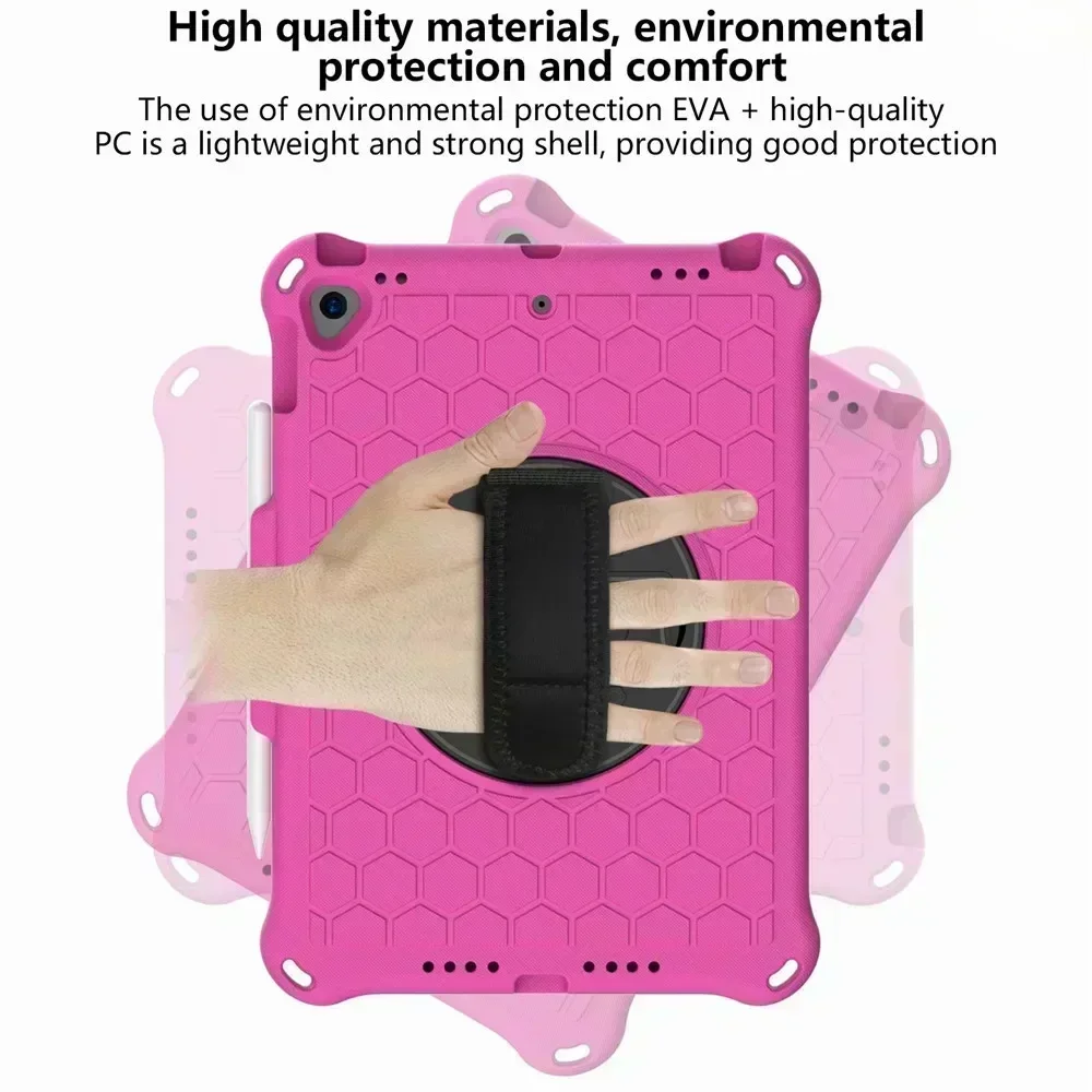 Funda con correa de mano giratoria 360 para IPad Mini 6 Air 2 3 4 10,9 9,7 2018 7th 8th 9th Gen 10,2 2021 Pro11 Kids Eva cubierta a prueba de golpes