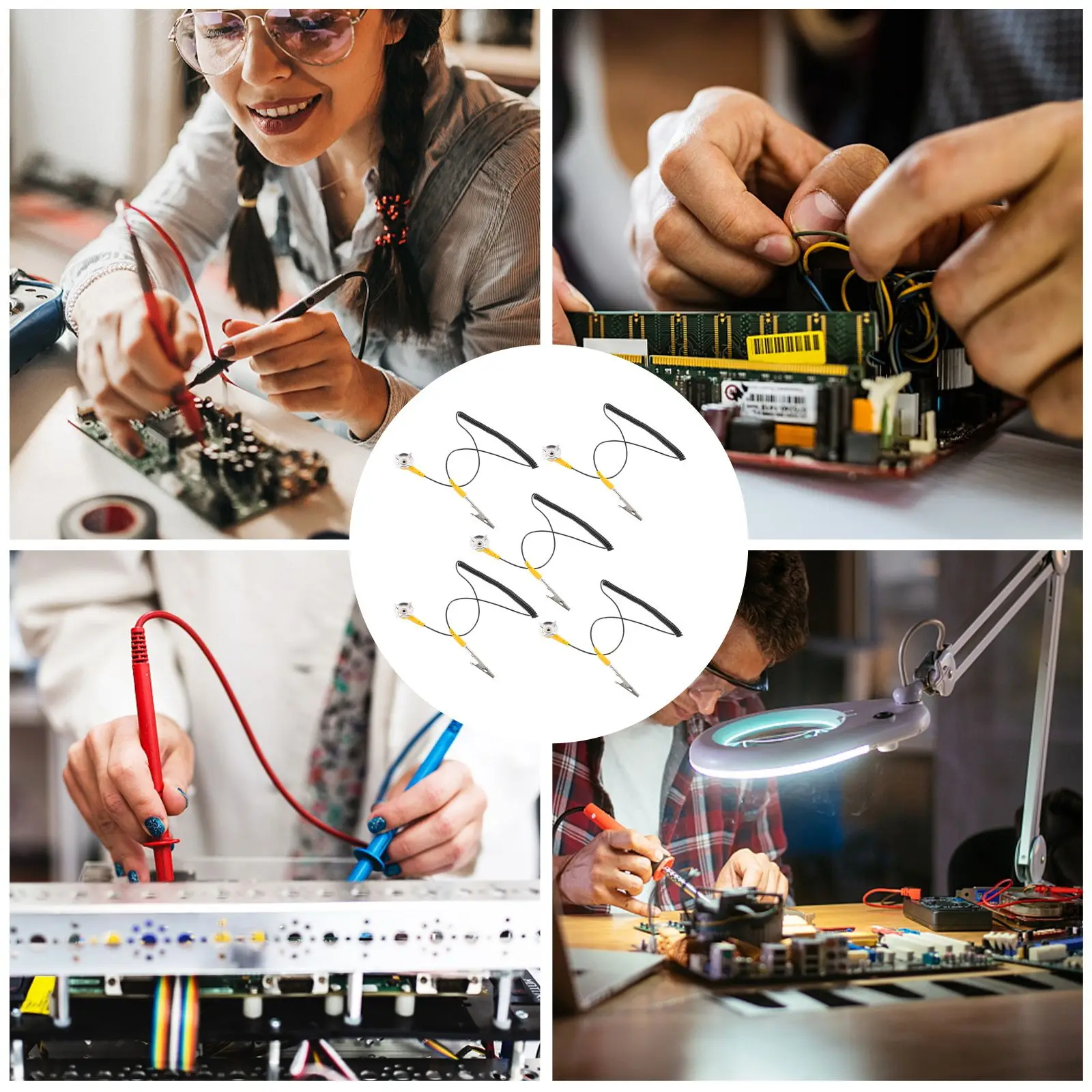 5pcs Anti Static Workbench Mat ESD Pad Ground Wire Coiled Core Sucker PVC Material Electronic Safety Table Grounding Receptacle