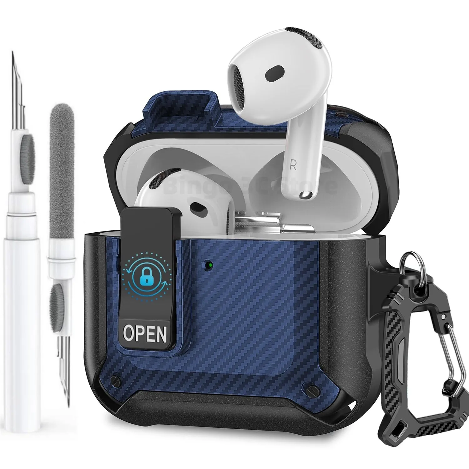 Funda para AirPods 4, funda con Kit de limpieza, funda de bloqueo seguro, funda protectora de fibra de carbono TPU para nueva funda de carga Airpods 4