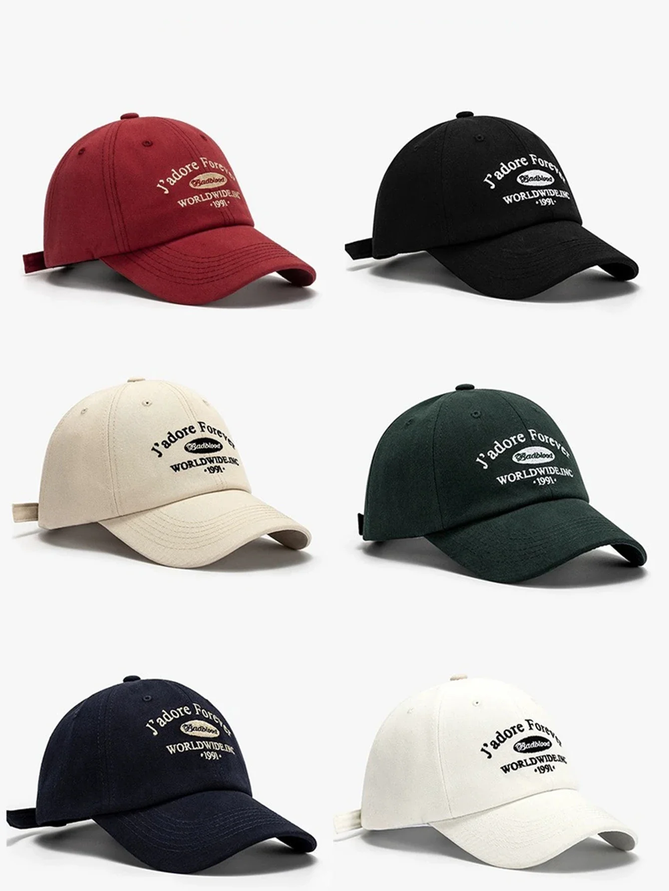 1 unisex all season fashionable pure cotton retro  letter J’adore baseball cap