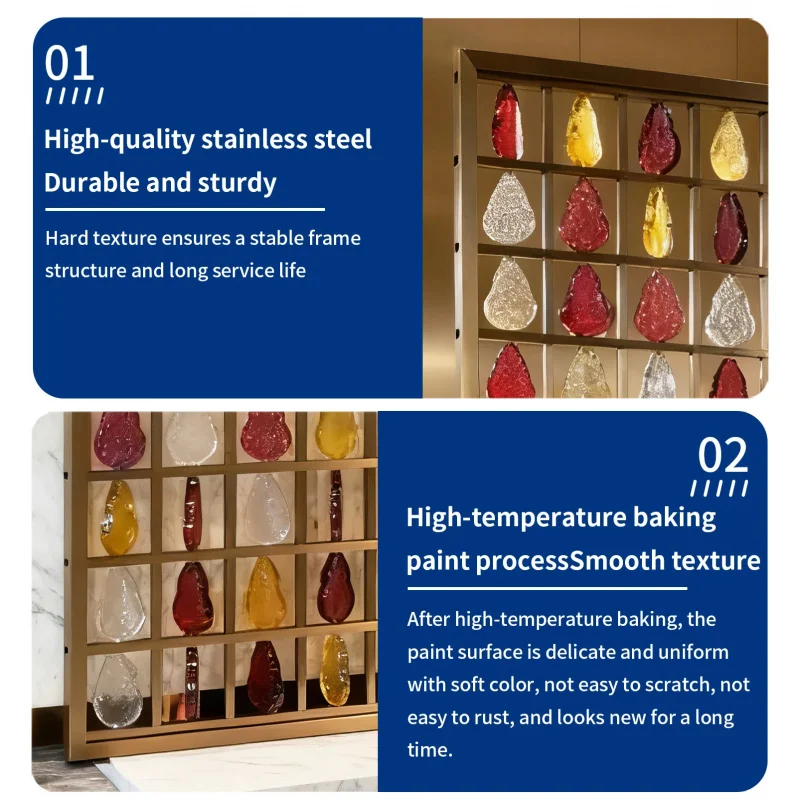 custom.Luxury Gold Stainless Steel Frame Glass Metal Partition Wall Divider Living Room Lobby Partition Design Proje
