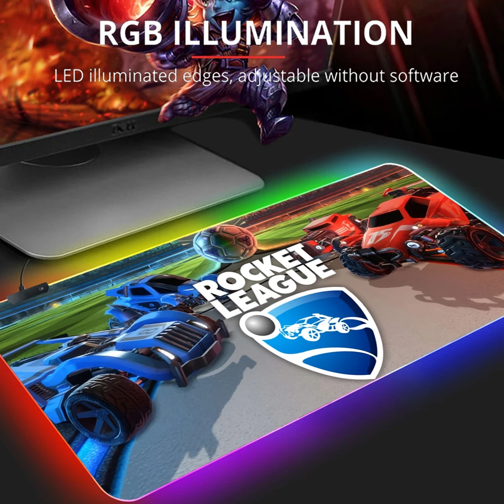 

Rocket League Mouse Pad With Rgb Computer Gamer Large Mause Backlight Gaming Xxl Laptop Mat Desktop Table Mausepad Anime Mats Pc