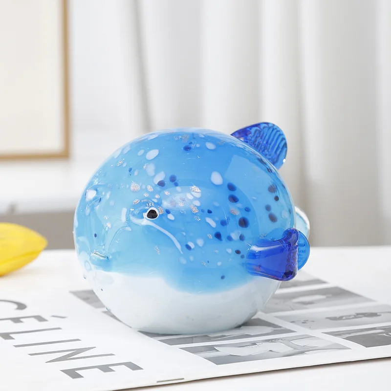Creative Handmade Glass Fish Glass Fish Pufferfish Ornament for Home Living Room Desktop Entryway Decoration Crafts