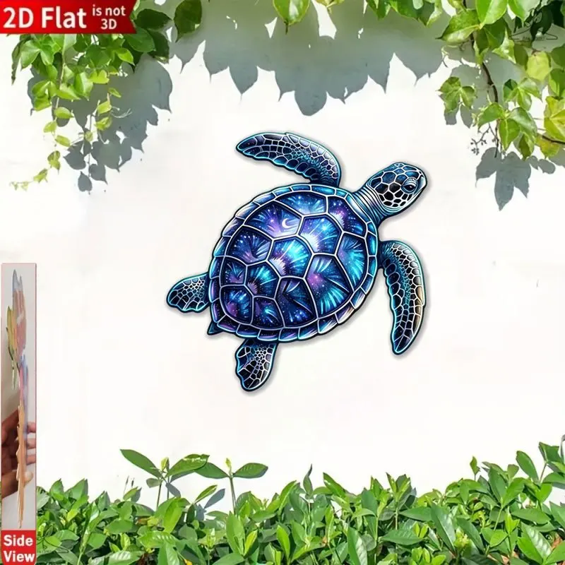 CIFBUY 1pc 2D Flat Iridescent Blue-Purple Sea Turtle Metal Wall Hanging, Elegant Vintage Style Decor for Home Garden Indoor