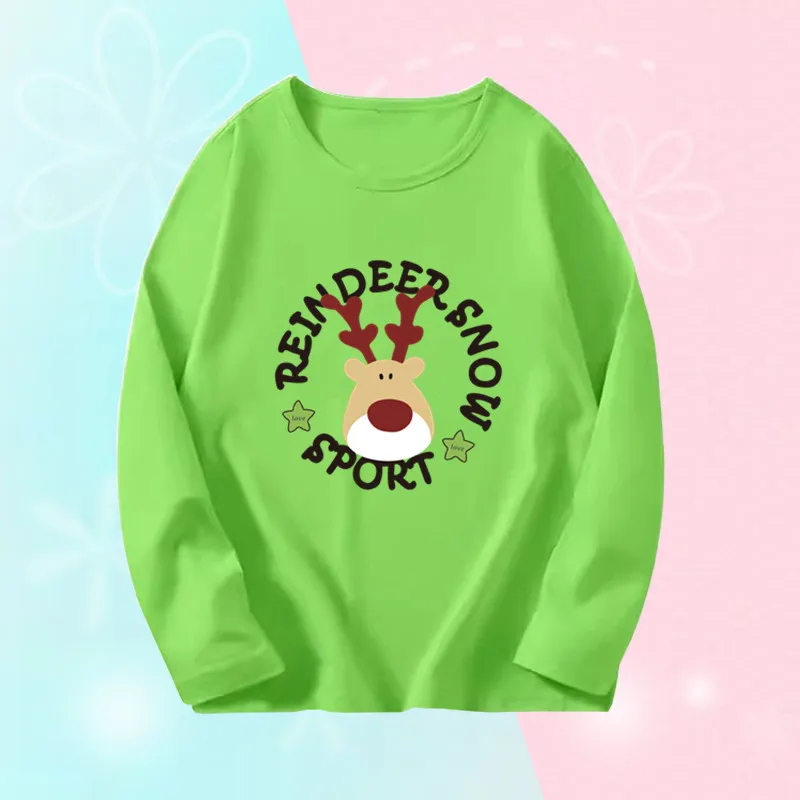 2024 Christmas Deer T-shirt For Girls Cotton Long Sleeve Tops Toddlers Autumn Christmas New Year Tee Shirts