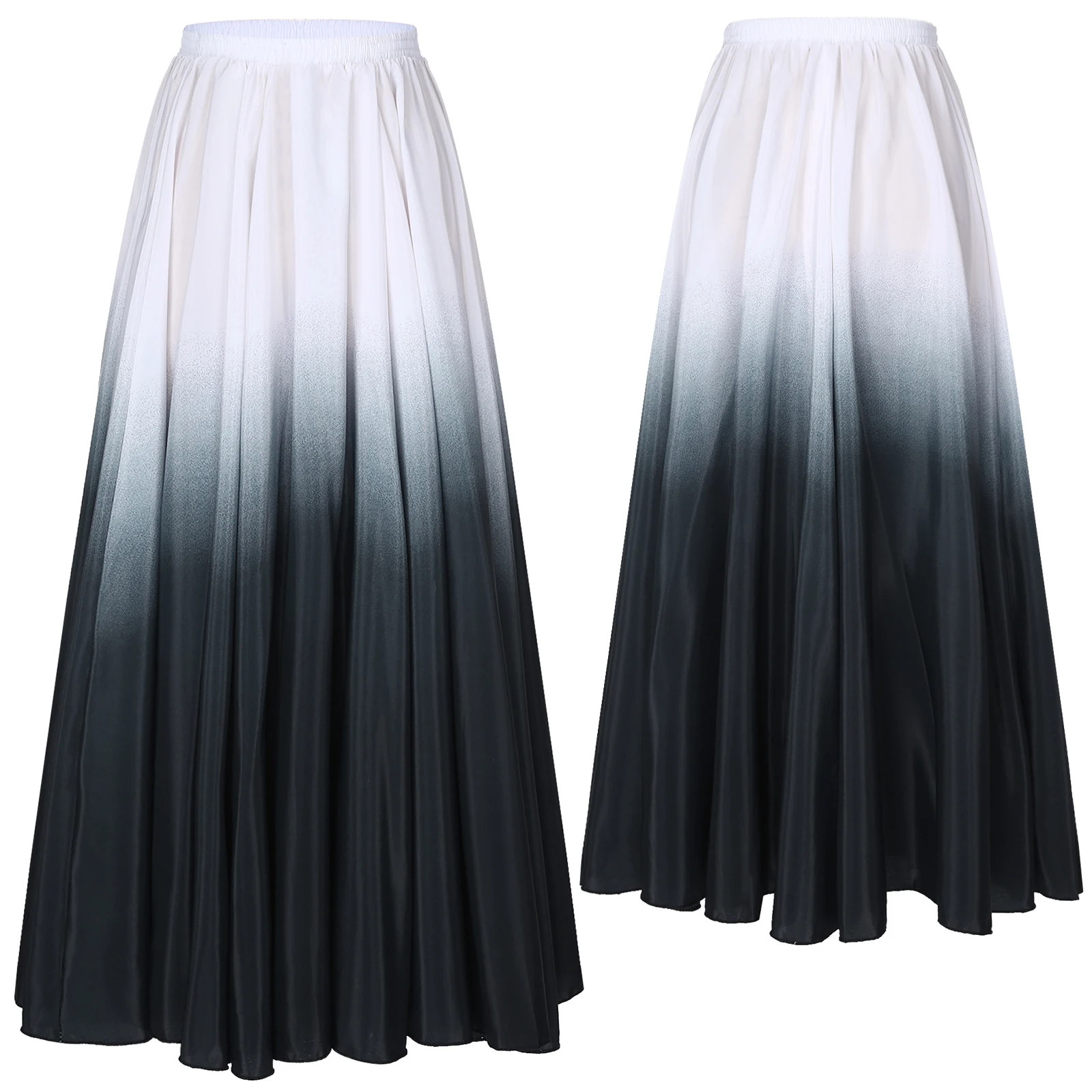 Women Elegant Classical Dance Performance Skirts High Waist 360 Degree Wide Hemline Gradient Color Ruffled Skirt Casual Outwear