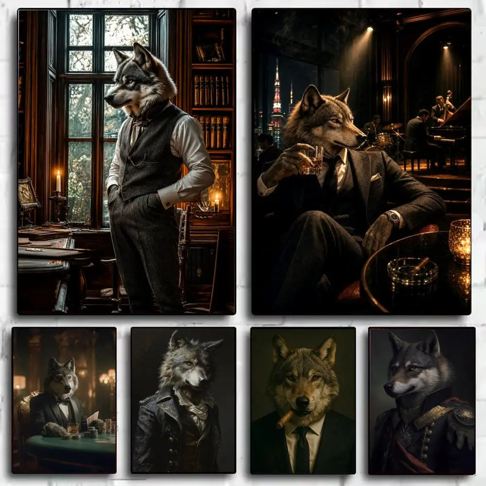 Wolf Luxury Suit Portraits Poster Modern Minimalist Wall Art Prints for Bedroom Living Room Room Decor Aesthetic Gift
