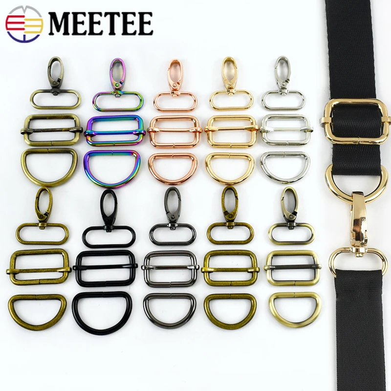 2/5Sets Meetee 20-38mm Metal Carabiner Hooks Webbing Strap D Ring Buckles Lobster Clasp Adjuster Tri Glide Accessories for Bags