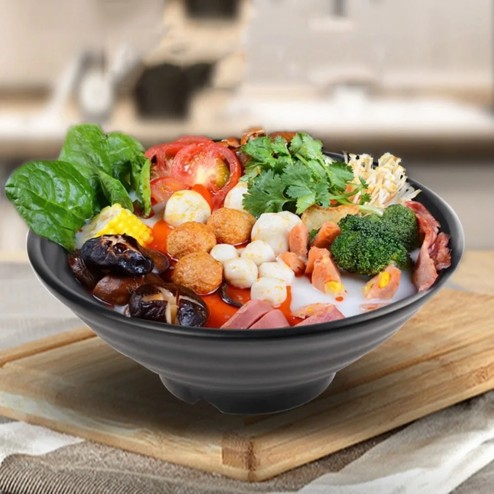 

Melamine Ramen Bowl Ring Stripes Japanese Style Fruit Salad Bowl Large Capacity High Temperature Resistance Noodle Bowl