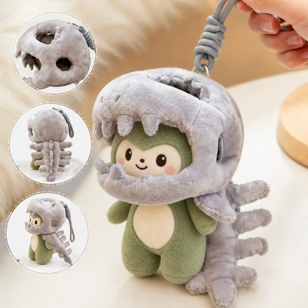 1/3PCS Adorable Dinosaur Skeleton Plush Keychain and Hoodie for 10cm Doll Cute Mini Bag Pendant Backpack Charm Kawaii Gift