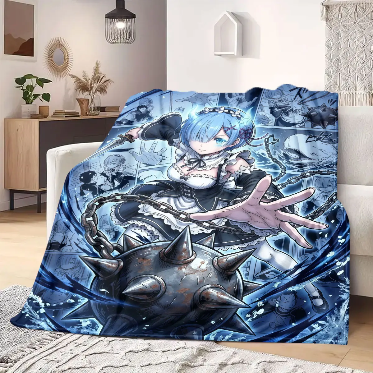 

ReZero Anime Print Flannel Blanket, Warm Cartoon Graphics for Couch, Soft Home Essentials for Bed and Outing_LIAN