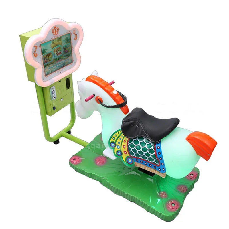 Kids Horse Swing Machine Token Coin Operated Kiddie Rides 19'' LCD Screen Video Music Kids Arcade Game Amusement Rides