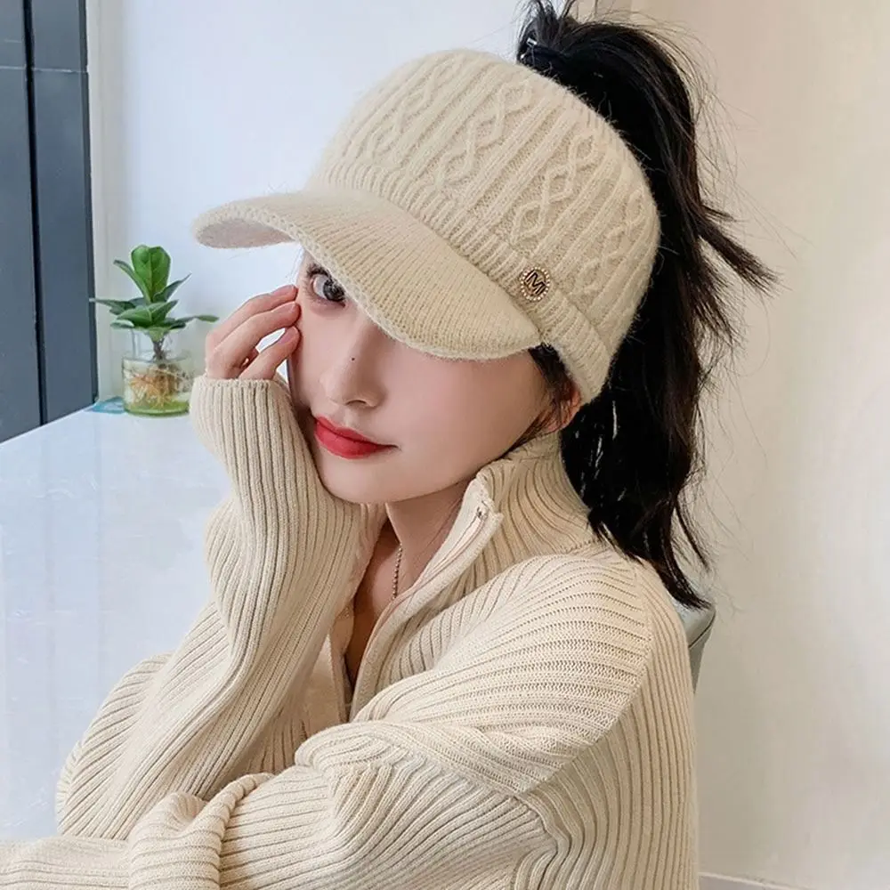 Fashion Autumn Winter Warm Women Girls Soft Knitted Hat Female Empty Top Baseball Cap Casual Outdoor Windproof Bonnet