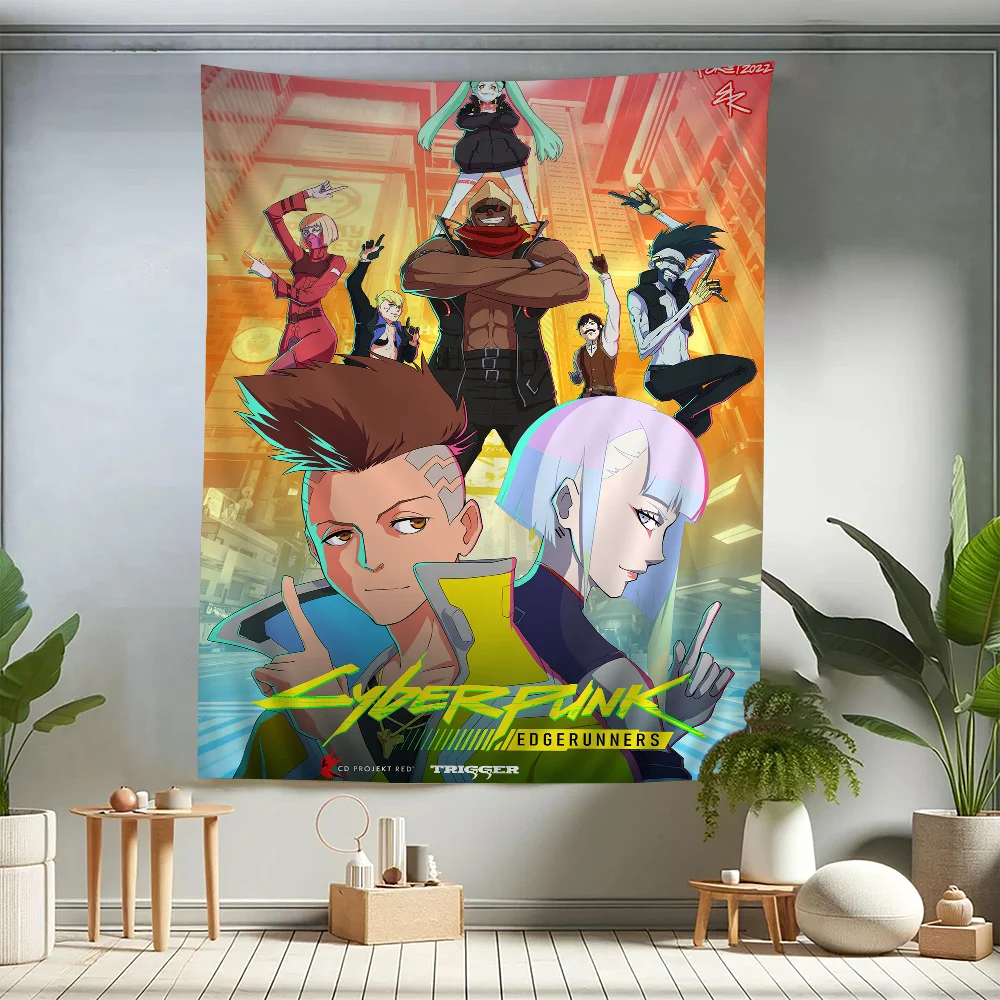 Anime C-Cyberpunk E-Edgerunners Colorful Tapestry Wall Hanging Bohemian Wall Tapestries Mandala Wall Art Decor