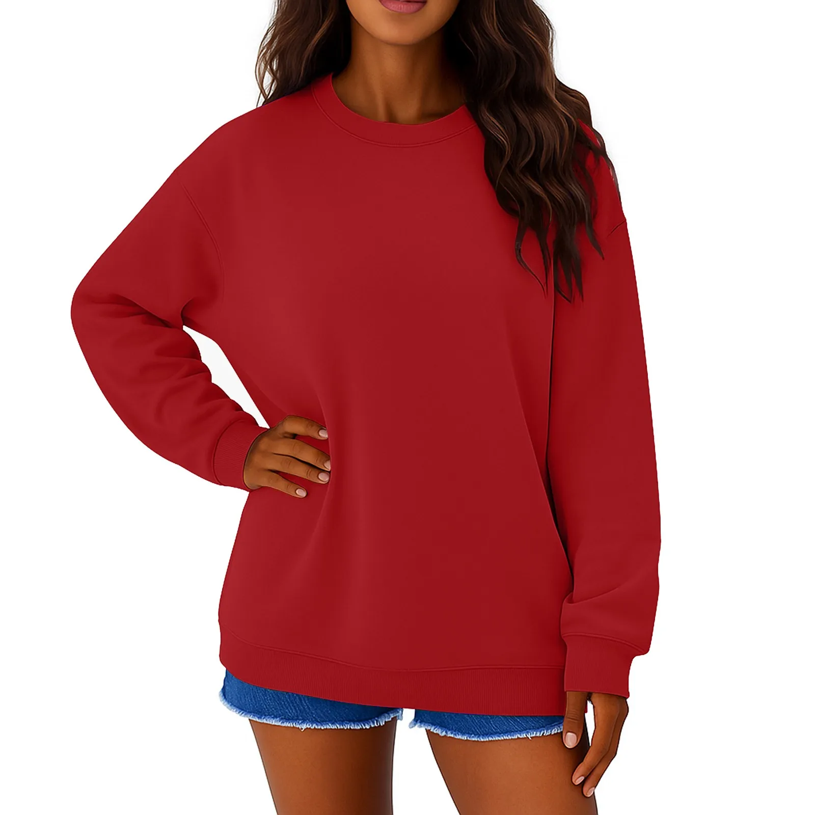 Moletom feminino de cor sólida moda veludo em torno do pescoço solto casual topo pulôver confortável outono inverno pullovers