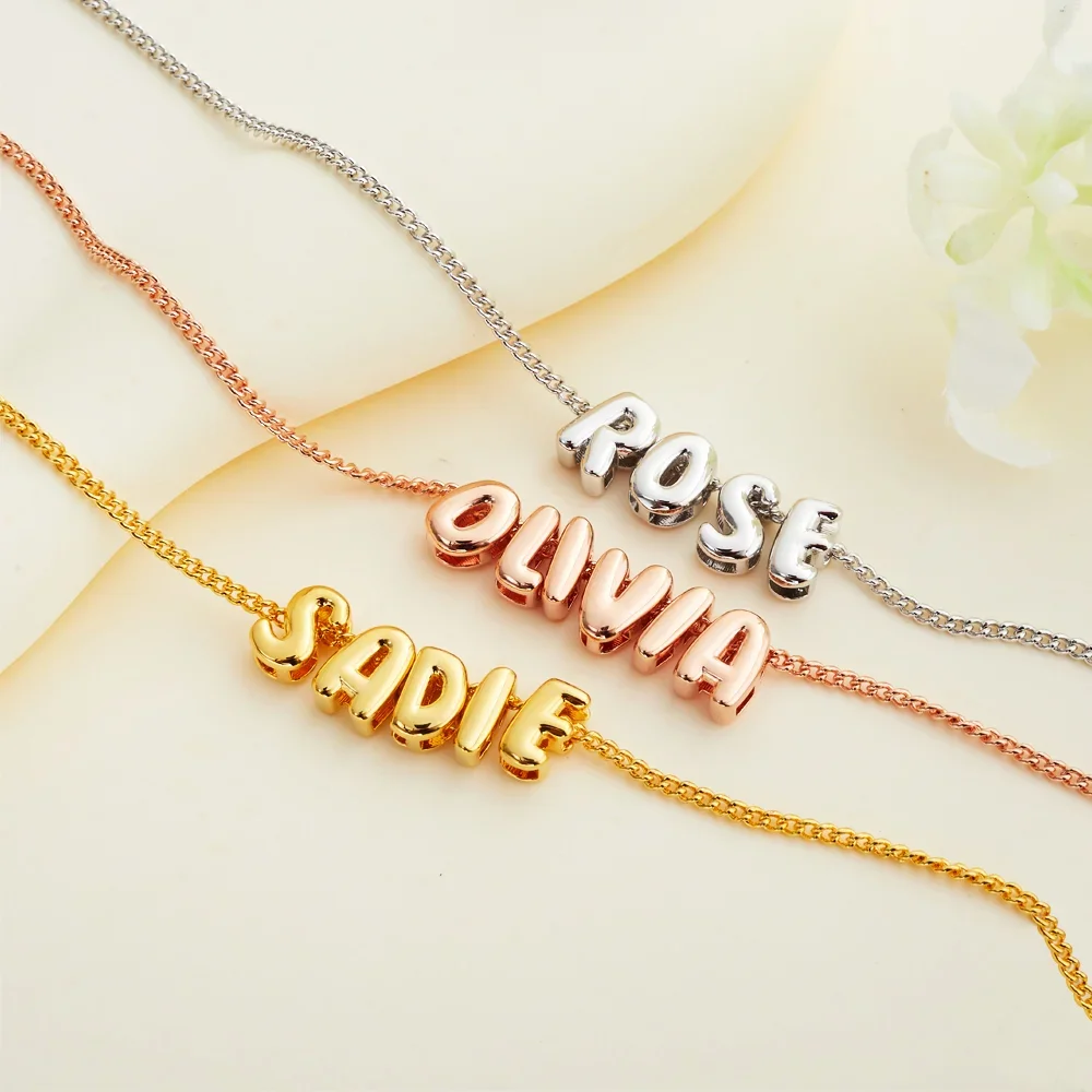 

Personalized 3D Bubble Letter Necklace Minimalist Initial Custom Name Jewelry Birthday Mother's Day Gift for Her Mom Girl