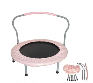 Pink Kids Trampoline with Handrail Indoor Safety Jumping Toy Home Fitness Play Equipment