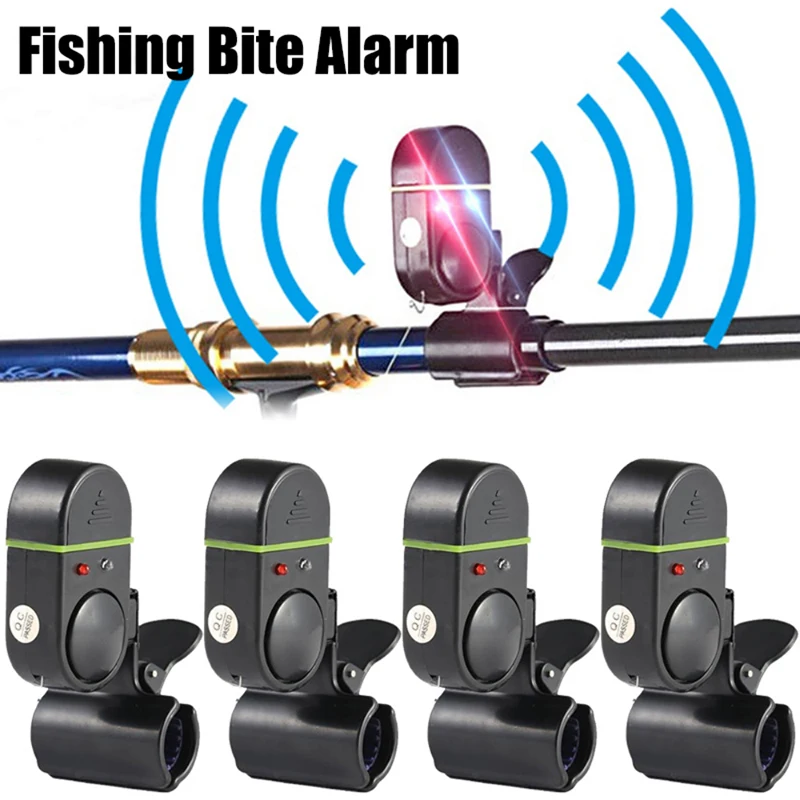 Fishing Alarm Fish Bite Lure Alert Alarm Sound Bell LED Light Indicator Clip-on Fishing Rod Outdoor Buzzer Fishing Tool