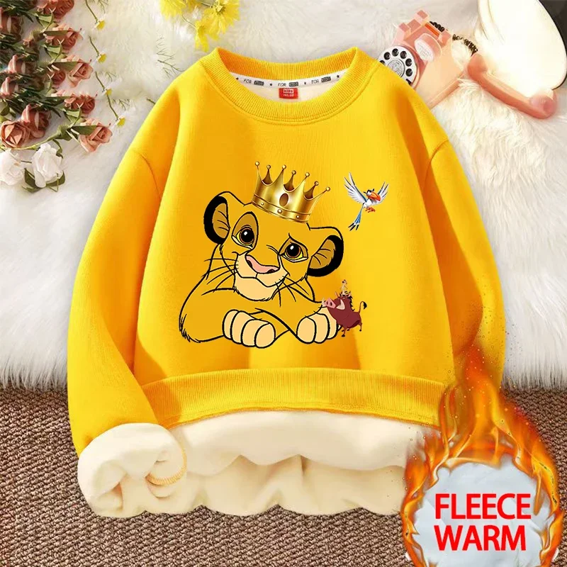 Mufasa Lion King Sweatshirt Boy Girl Disney Anime Character Print Pullover Hoodies Winter Warm Thick Clothes Top Children Gifts