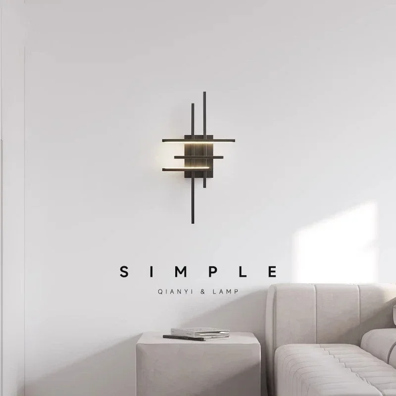 

All-copper minimalist line wall lamp creative art Tmall smart lamp designer high-end personalized bedroom bedside lamp
