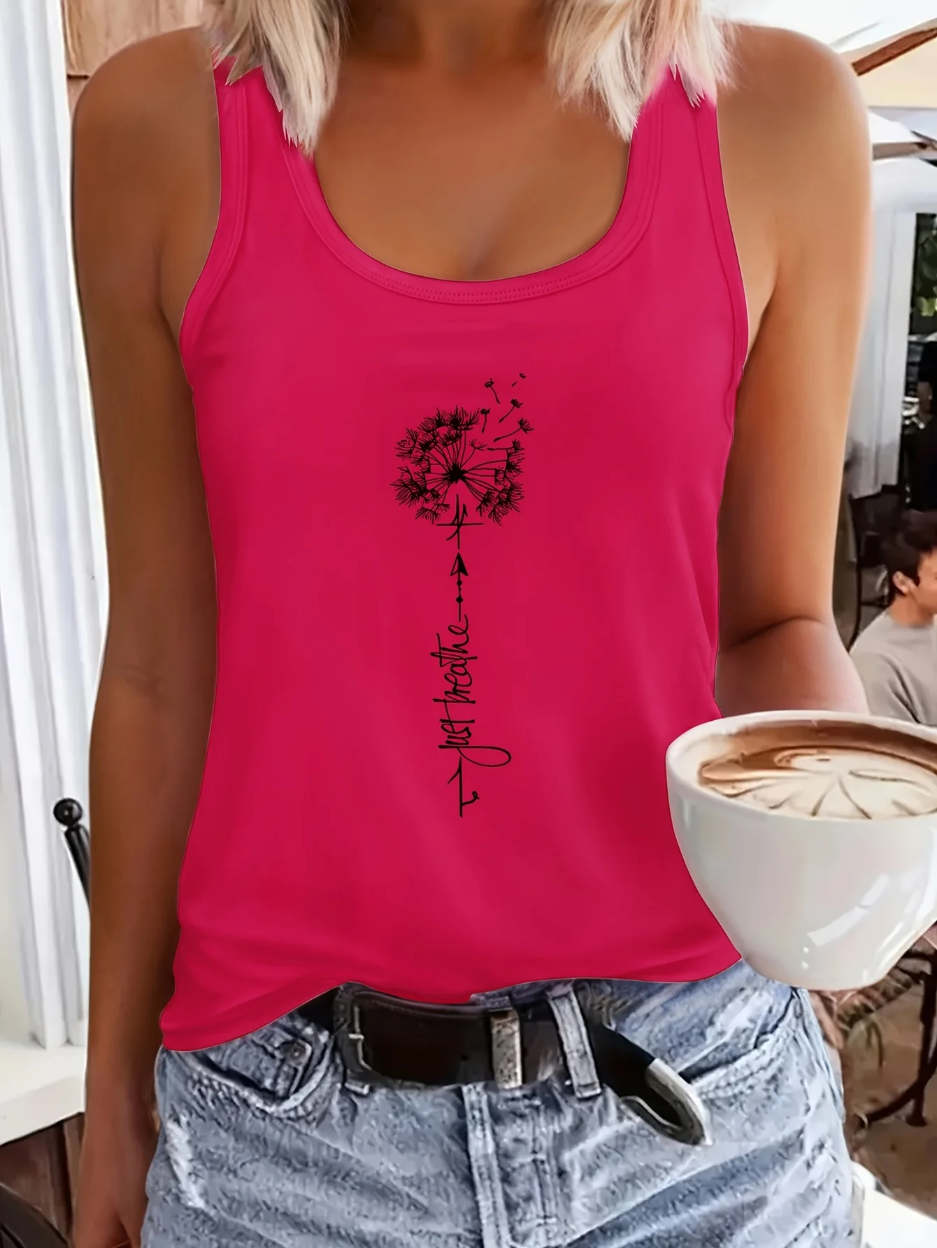 printed Summer women's loose and personalized dream catcher mesh printed vest top T-shirt comfortable sleeveless