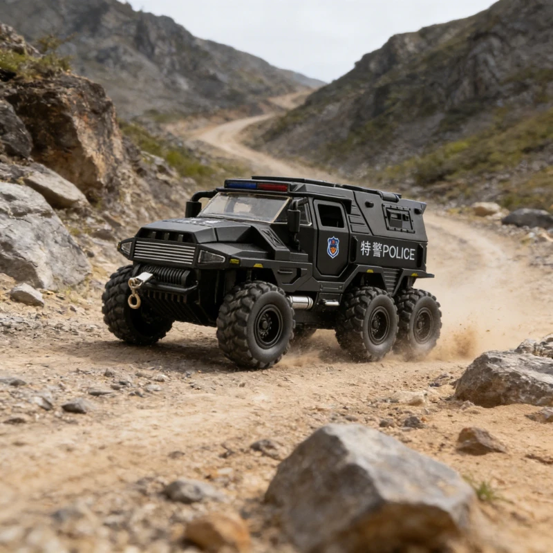 

Kids Police Armored Vehicle Toy 1:32 Alloy Diecast Model with Simulated Sound Light, Early Education Police Culture Toy