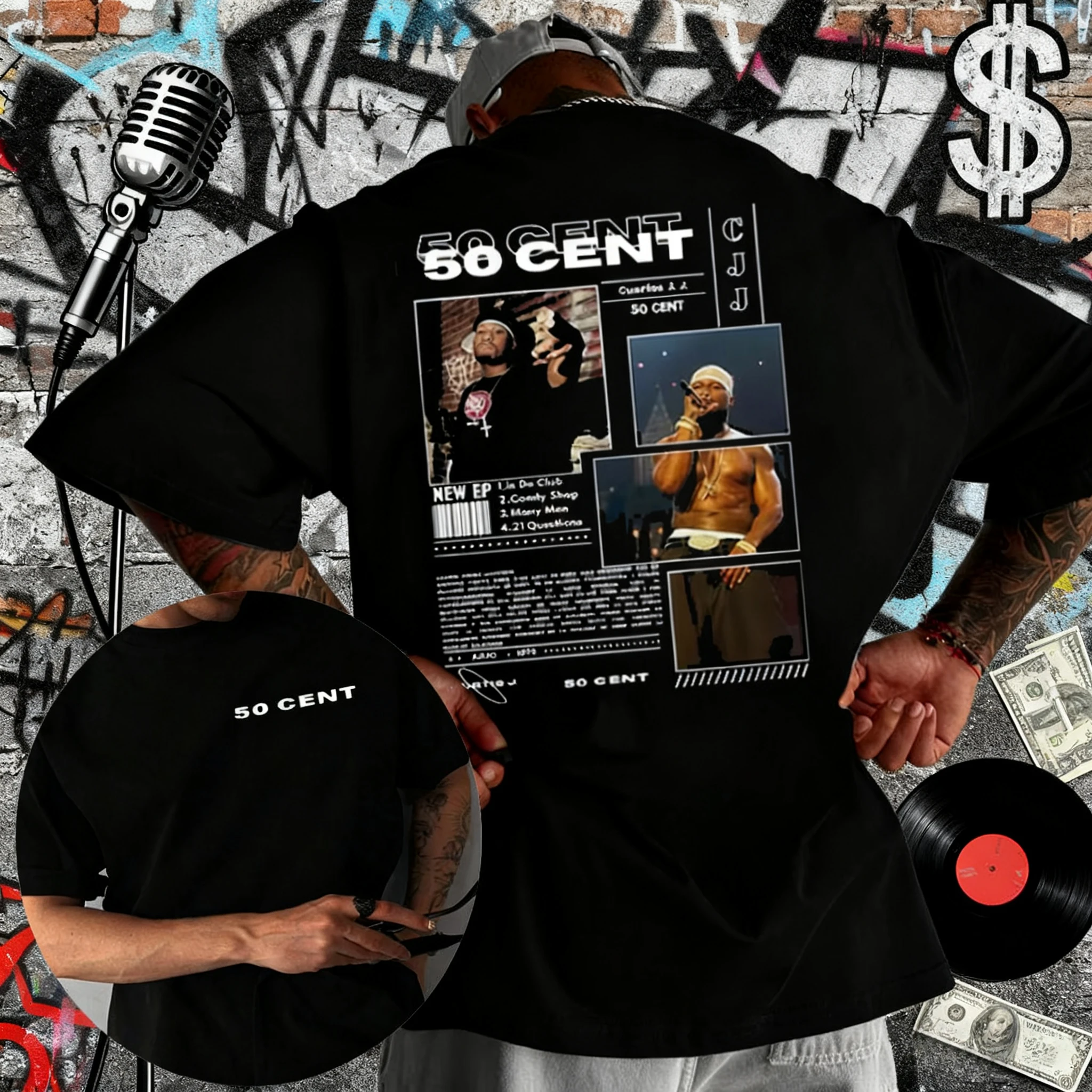 2025 الصيف مغني الراب 50 سنت جولة ألبوم الجرافيك تي شيرت الرجال القطن الهيب هوب روك ملابس بأكمام قصيرة فضفاض تي شيرت