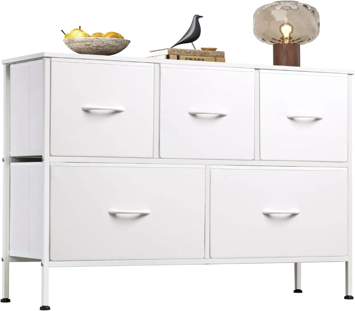 

Dresser with 5 Drawers Dressers for Bedroom Fabric Storage Tower Hallway Entryway Closets Sturdy Steel Frame Wood Top Easy Pull
