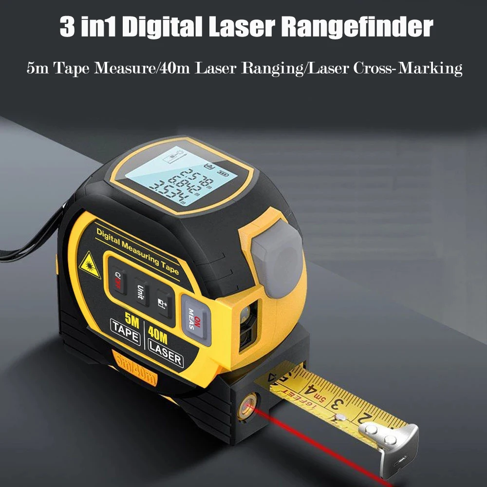 

3 in 1 Laser Rangefinder 5m Tape Measure 40m Laser Ranging Distance Meter Ruler LCD Display Building Measurement Device