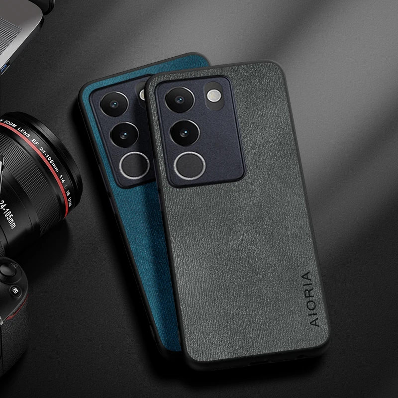 

Case for Vivo V29e V27e S16 Pro S16e S17 Pro Design Simple Lightweight Durable Leather wood grain cover for Vivo V27 Pro Case