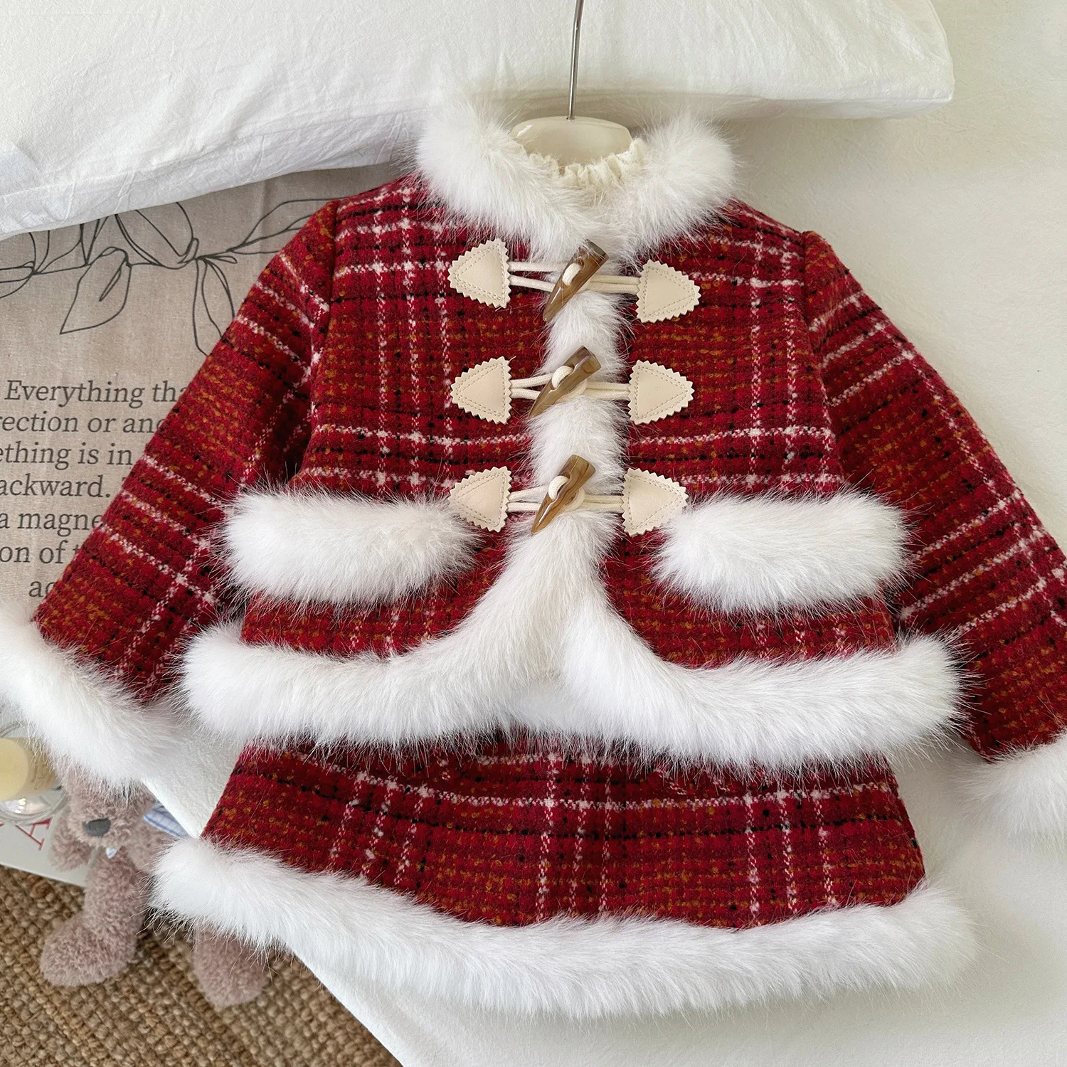

Winter Children Girls Clothing Sets Kids Baby Girl Woolen Cotton-Padded Dress Suit Girl Christmas New Year Clothes Outfits 2 4 6