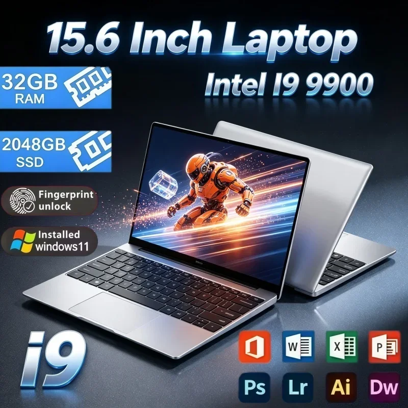 HOT 15.6 Inch Ultra Slim Notebook Intel Core I9 9900 32GB RAM 2TB SSD Windows 11 For Office Gaming Business Use Laptop