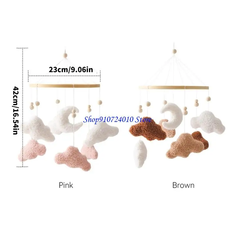 سرير متنقل على شكل سحابة قمر ناعم من القطيفة 77HD مع أجراس لطيفة لحديثي الولادة تطوير حسي للأطفال الرضع ولعبة عربة أطفال آمنة