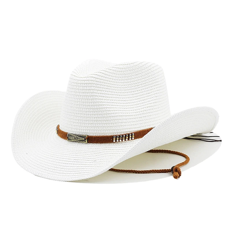 Women Men Cowboy Hat Summer Wide Brim Western Cowgirl Straw Hats Fashion West Fancy Dress Party Headwear Unisex Cap