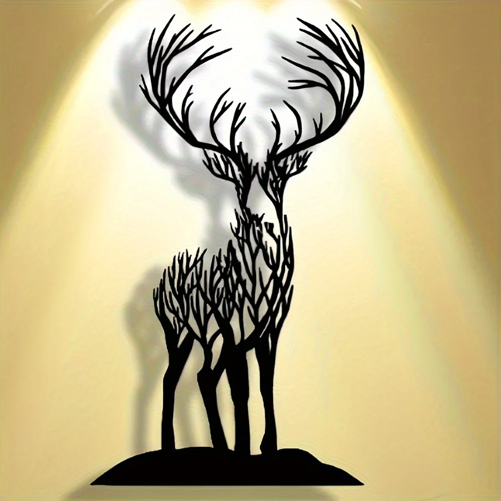Deer Branch Metal Wall Art, Rustic Forest Animal Iron Wall Decor