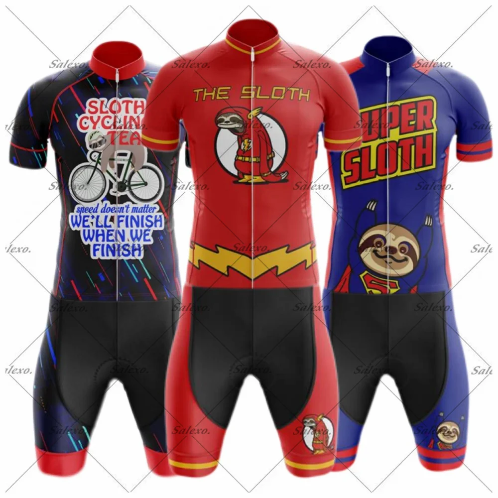 

LASER CUT Sloth Team Skinsuit Cycling Short Sleeved Jumpsuit Bodysuit SHORT Cycling Jersey Mountain Bike Maillot Ropa Ciclismo