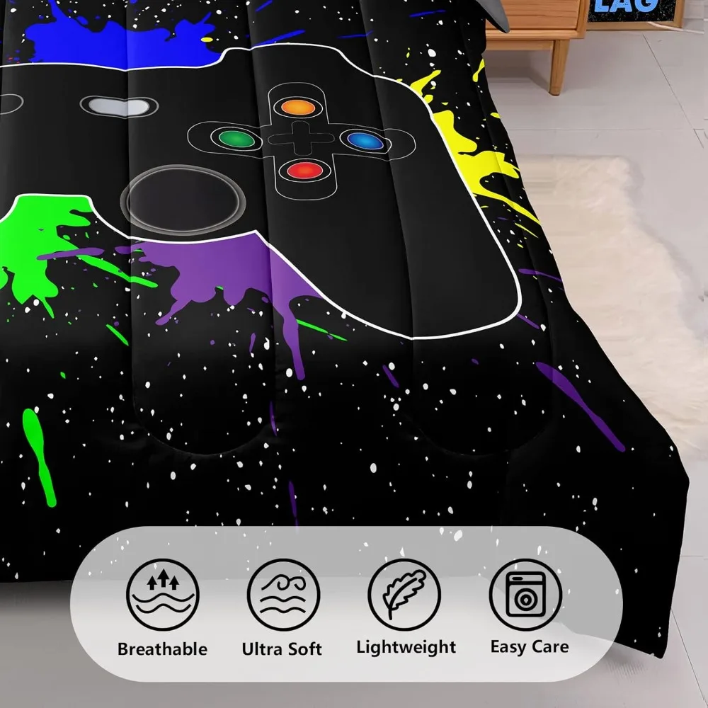 طقم سرير ألعاب مكون من 6 قطع بالحجم الكامل للأولاد طقم لحاف ألعاب للأولاد والبنات والأطفال والمراهقين سرير مكون من 6 قطع في حقيبة سرير ألعاب فيديو