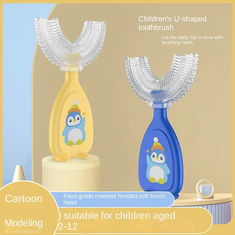 Kids Toothbrush UShape 360 Degree Infant Penguin Teether Baby Toothbrush Children Silicone Brush for Toddlers Oral Care Cleaning