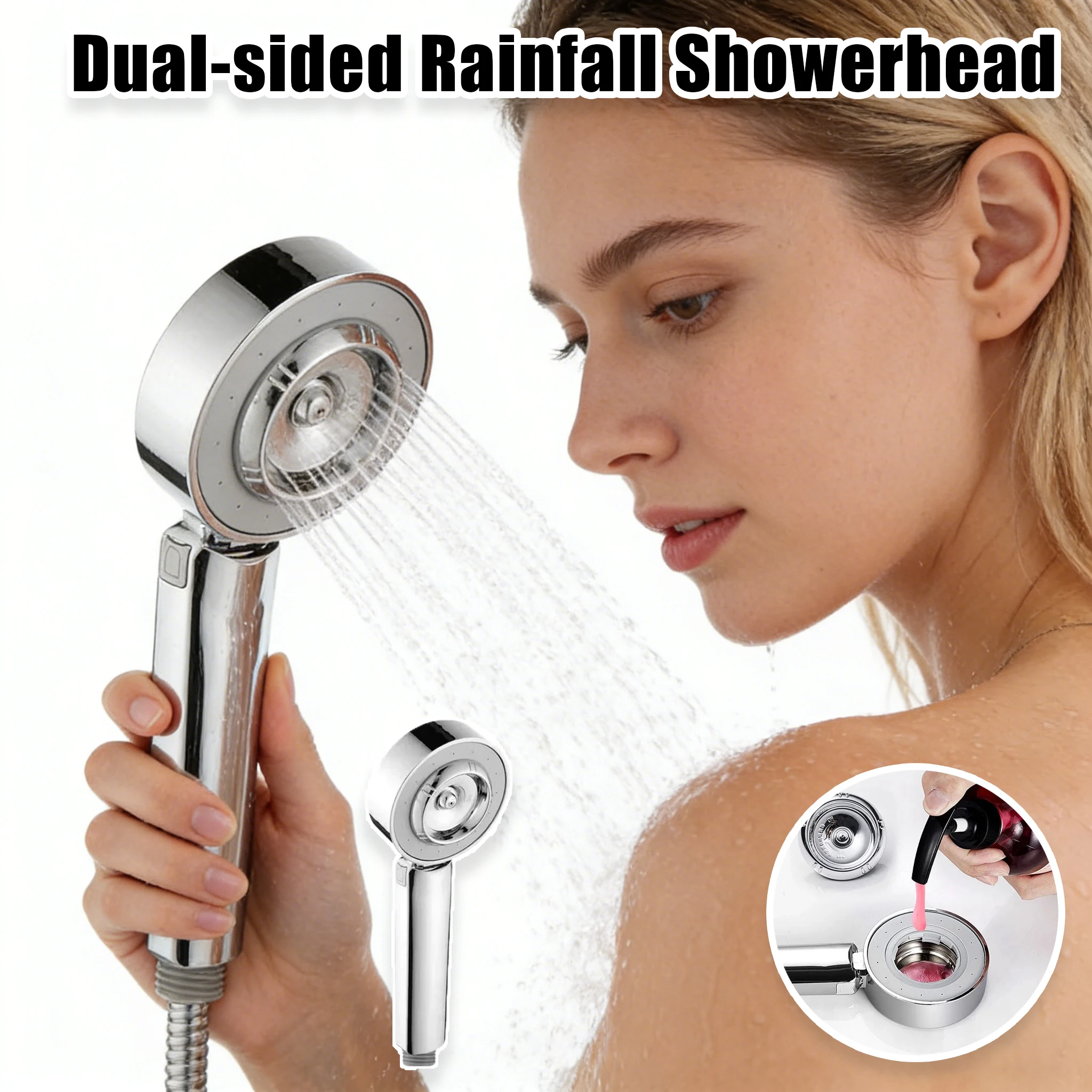 

Double Sided High Pressure Handheld Spray 3 Function Dual Shower Head Handheld Shower High Pressure Rain Dual Shower