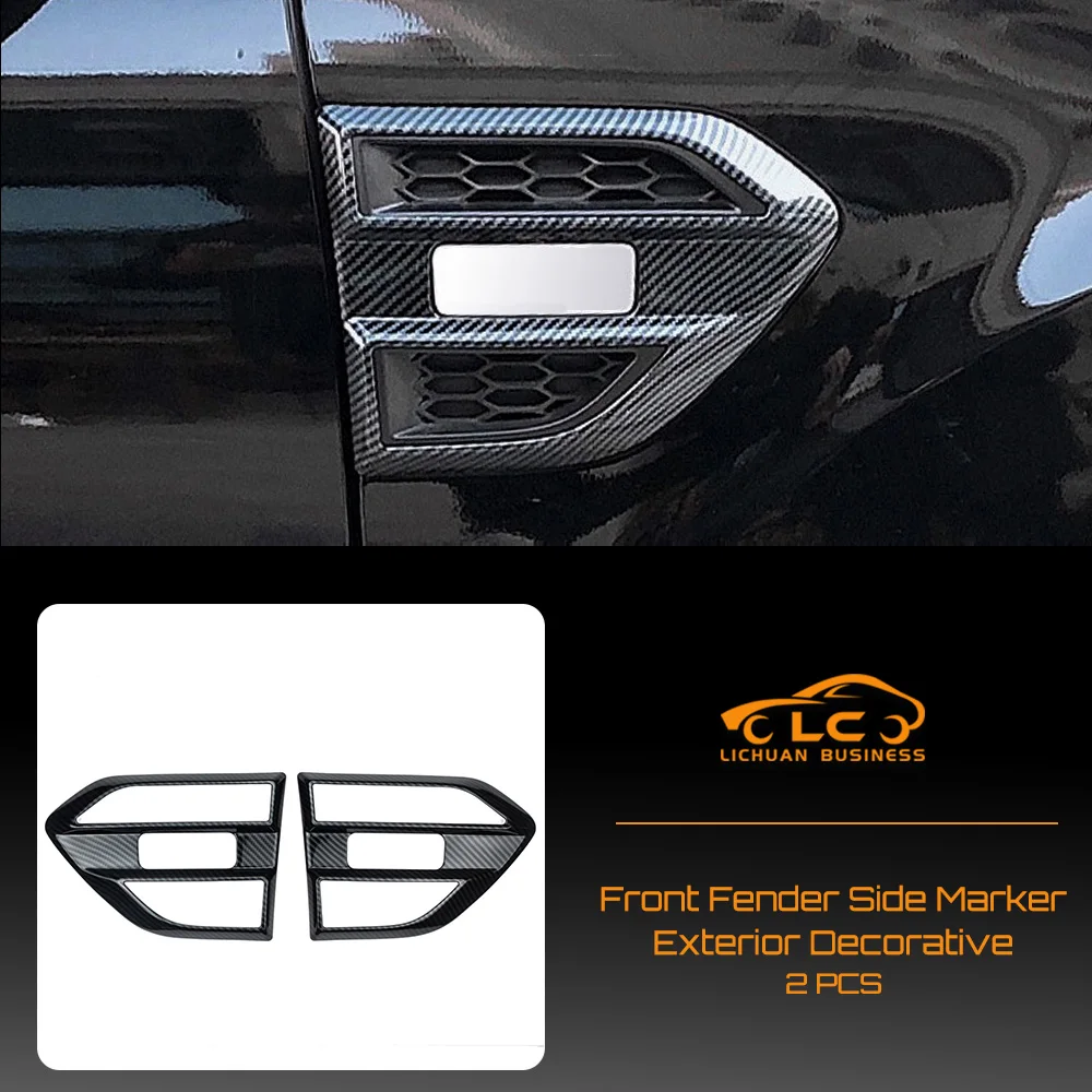 ABS Carbon Fiber Color 2Pcs Front Fender Side Marker Exterior Decorative for Ford RANGER EVEREST 2015-2021